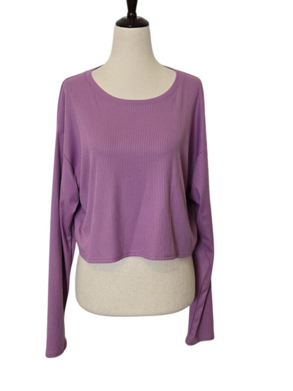 ABOUND Women's M Mauve Purple Ribbed Long Sleeve Relaxed Cropped Top NWOT